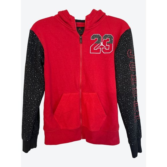 Jordan Air EST 1985 Red and Black Boys Long Sleeve Hoodie Cotton Polyester Blend - Picture 2 of 12